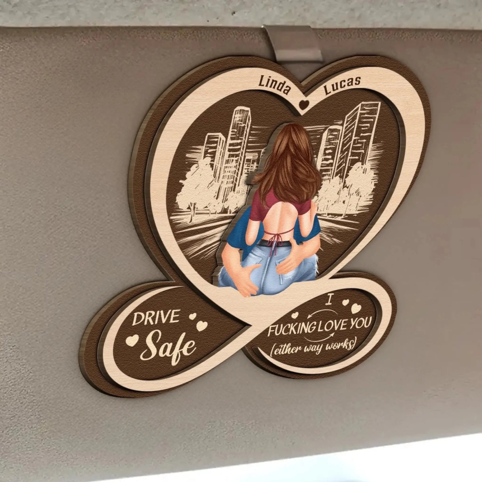 Drive Safe I F*cking Love You – Personalized Wooden Car Visor Clip – Funny & Emotional Anniversary Valentine’s Day Gift for Him or Her  Ezcustomize