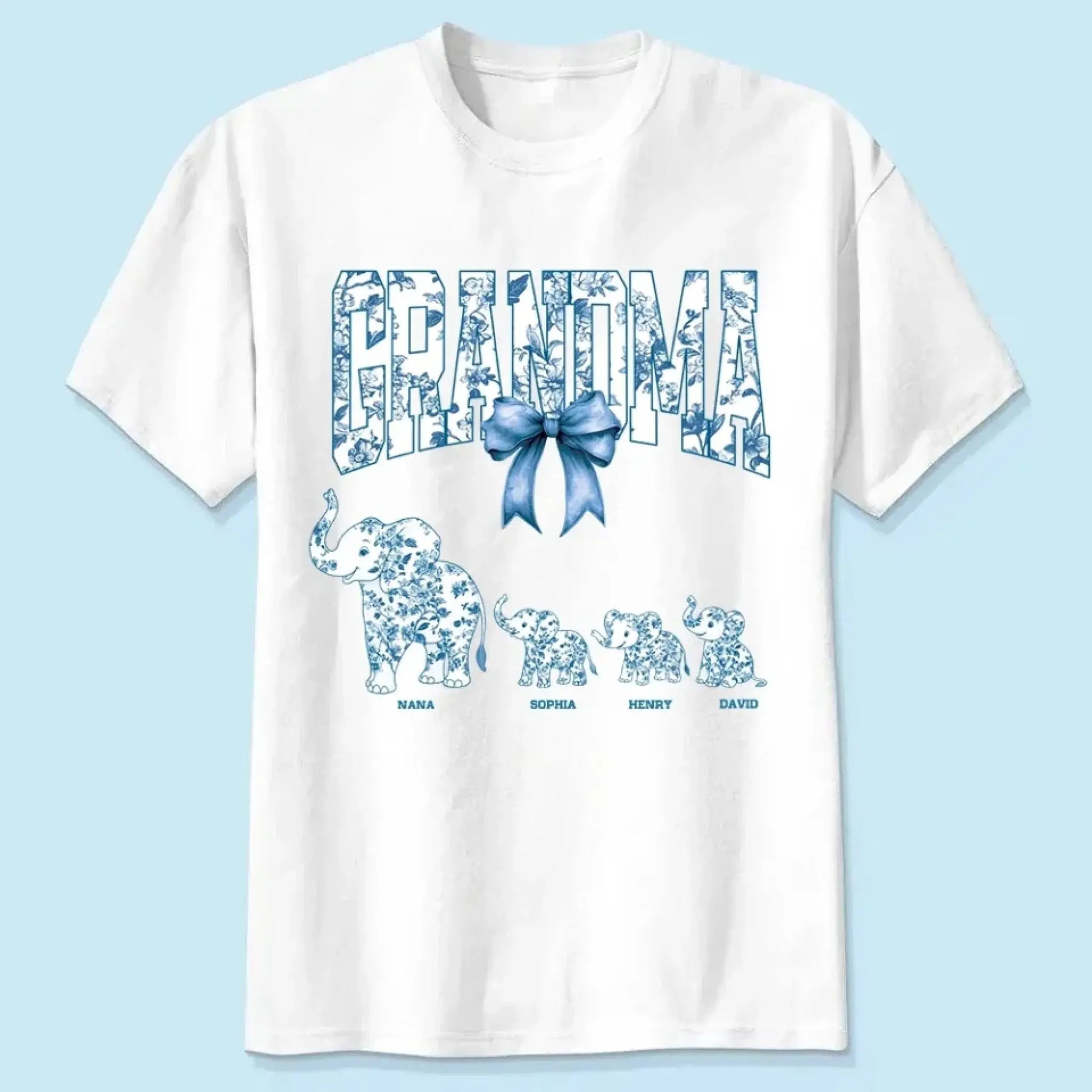 Elephant Floral Chinoiserie Shirt – Personalized T-Shirt for Mom or Grandma – Mother’s Day Gift with Blue Pattern Design  Ezcustomize
