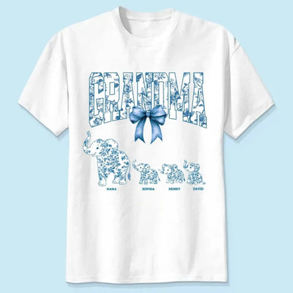 Elephant Floral Chinoiserie Shirt – Personalized T-Shirt for Mom or Grandma – Mother’s Day Gift with Blue Pattern Design  Ezcustomize