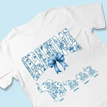 Elephant Floral Chinoiserie Shirt – Personalized T-Shirt for Mom or Grandma – Mother’s Day Gift with Blue Pattern Design  Ezcustomize