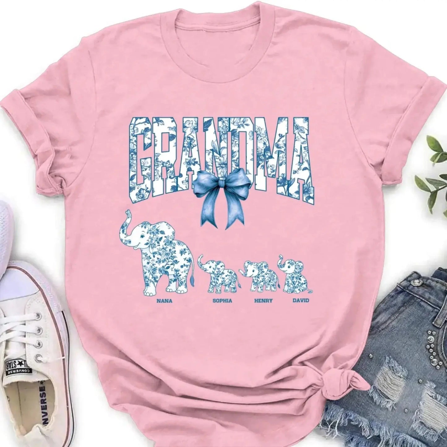 Elephant Floral Chinoiserie Shirt – Personalized T-Shirt for Mom or Grandma – Mother’s Day Gift with Blue Pattern Design  Ezcustomize
