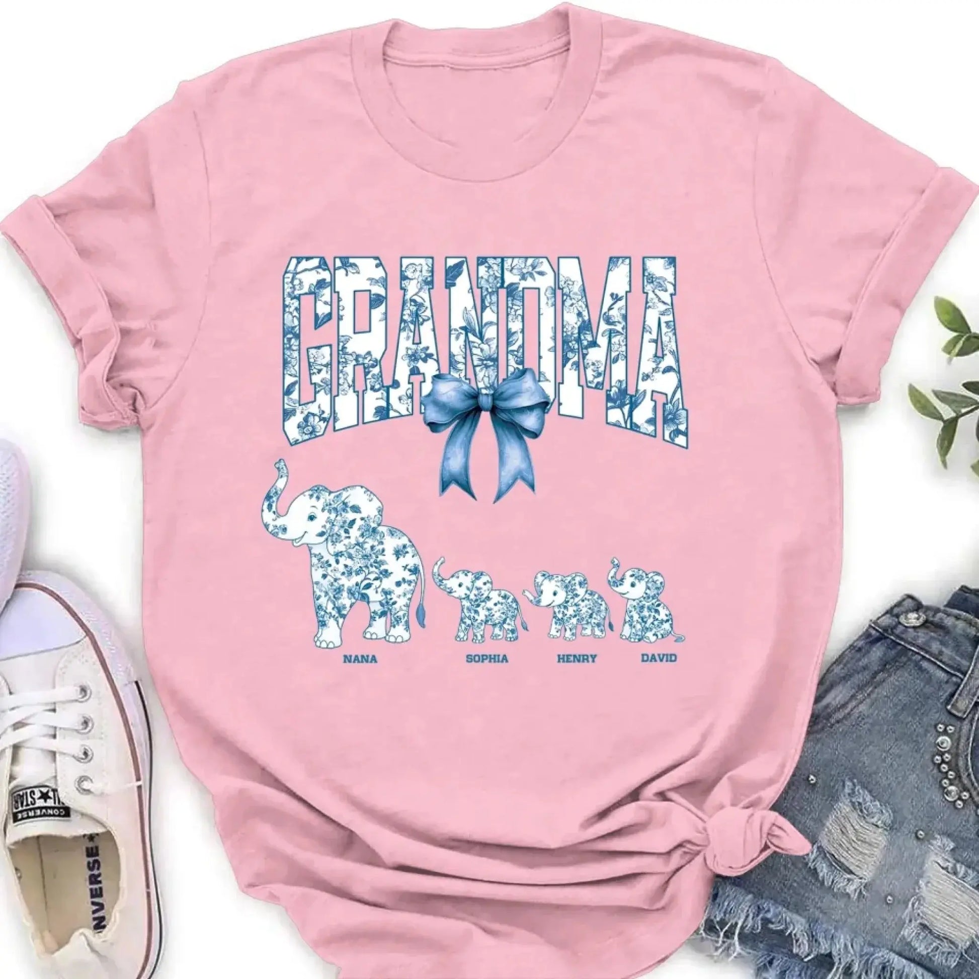 Elephant Floral Chinoiserie Shirt – Personalized T-Shirt for Mom or Grandma – Mother’s Day Gift with Blue Pattern Design  Ezcustomize
