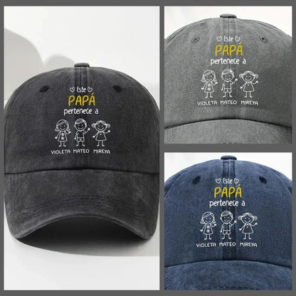 Este Abuelo Papá Pertenece A – Gorra de Mezclilla Vintage Lavada Personalizada – Regalo Único para Papás y Abuelos  Ezcustomize