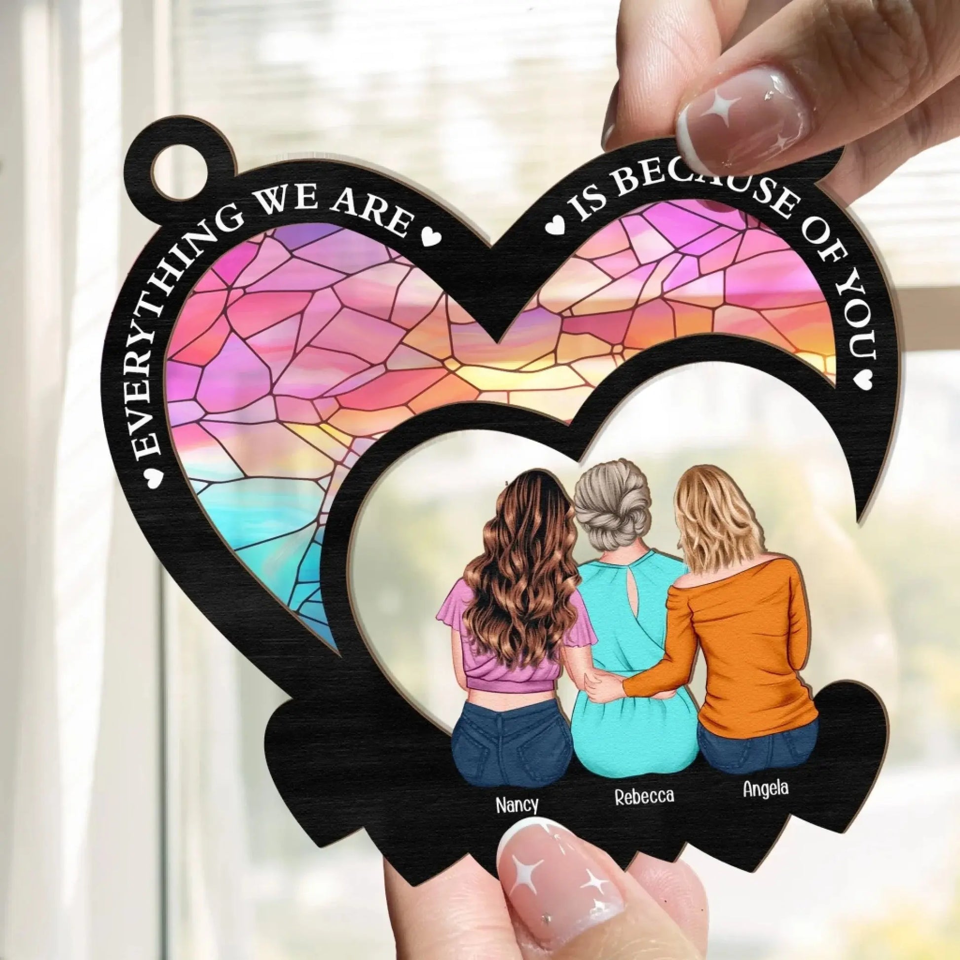 Everything We Are Is Because Of You Mom – Personalized Suncatcher Ornament – Meaningful Mother’s Day & Birthday Gift for Mom  Ezcustomize