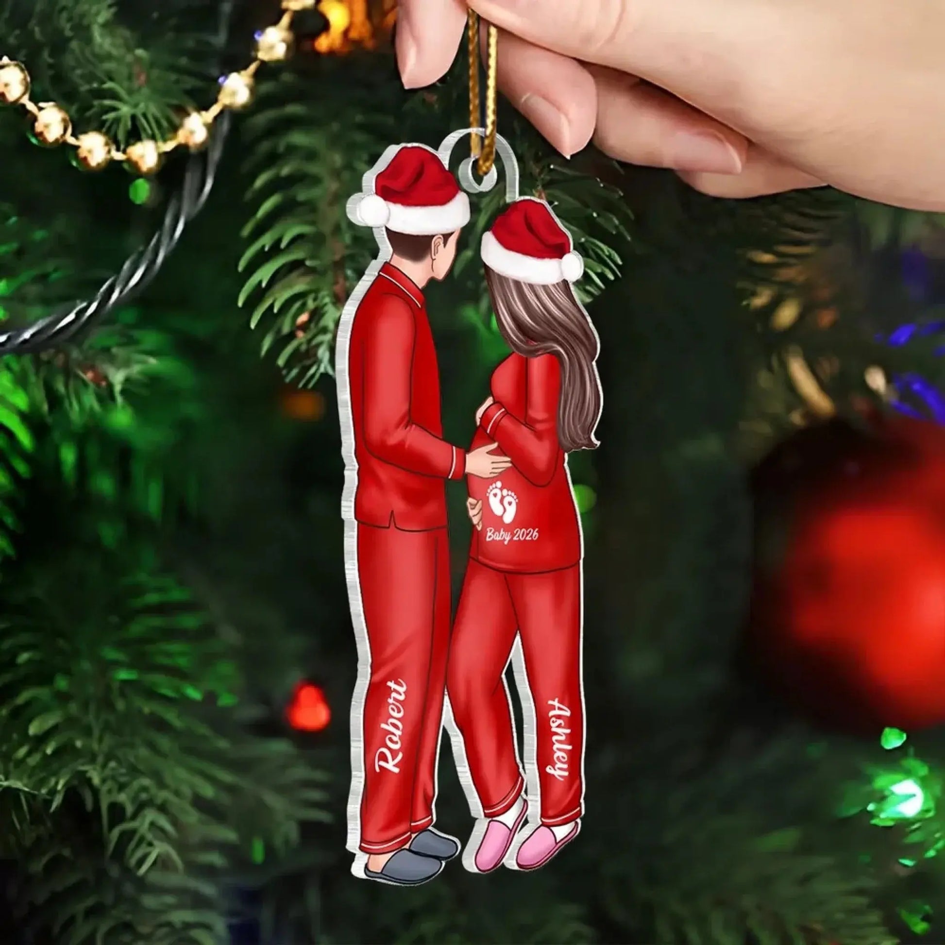 Expecting Parents Christmas Design – Personalized Acrylic Ornament – Baby Arriving Keepsake & Holiday Gift for New Moms and Dads  Ezcustomize