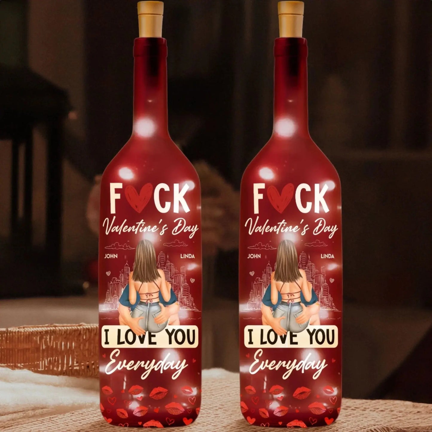 F**k Valentine’s Day I Love You Everyday Personalized Bottle Lamp – Funny Romantic Custom LED Light Gift for Couples, Anniversary & Home Decor  Ezcustomize