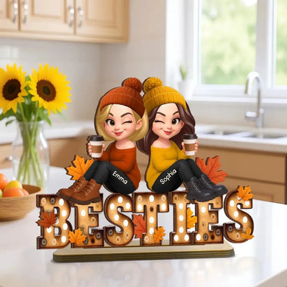 Fall Besties Wooden Plaque – Personalized Best Friends Autumn Gift, Custom Sitting Marquee Sign, Friendship Decor  Ezcustomize