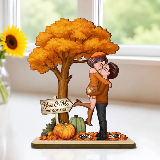 Fall Couple Hugging Kissing Wooden Plaque – Personalized Autumn Love Decor, Custom Anniversary Gift for Couples, Husband & Wife  Ezcustomize