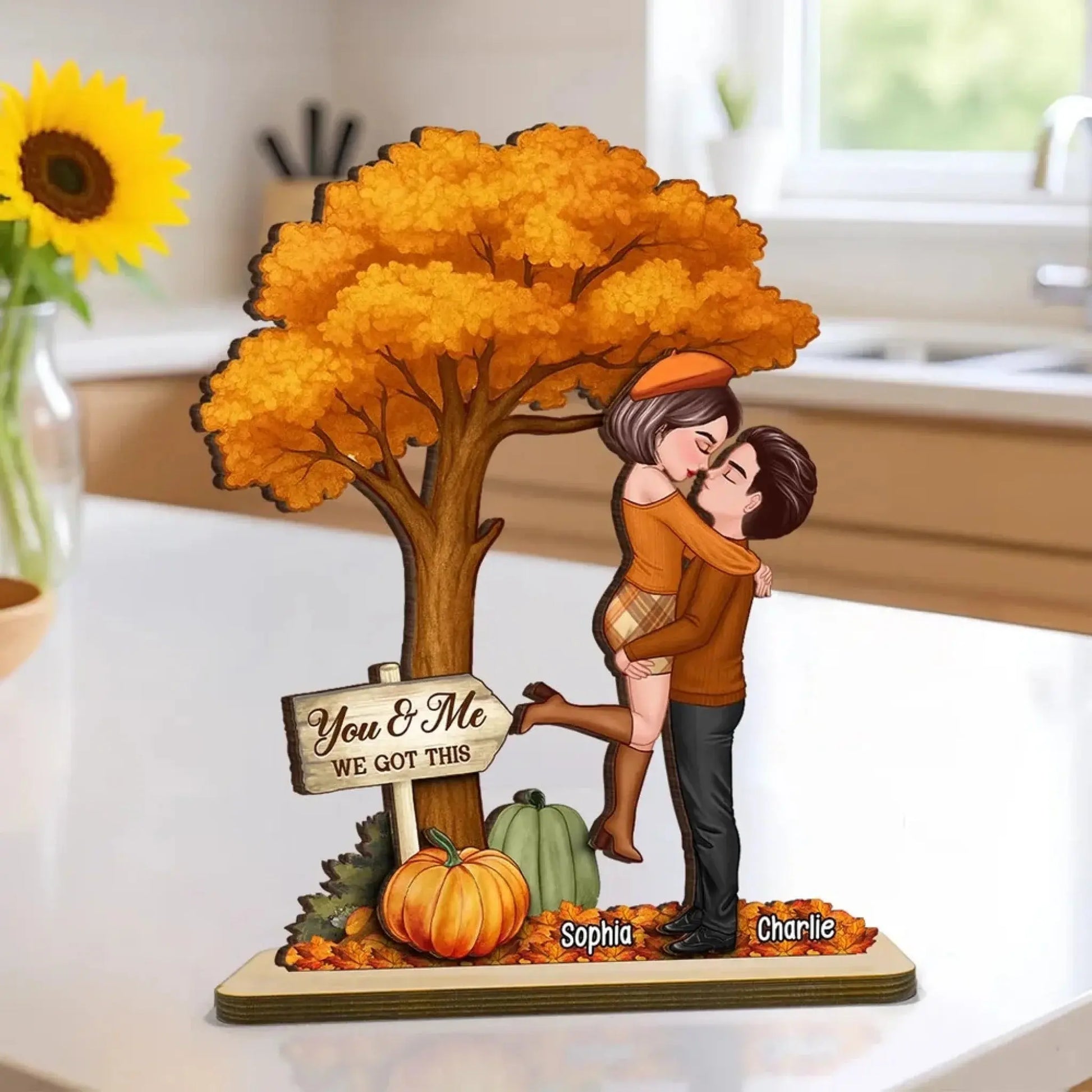 Fall Couple Hugging Kissing Wooden Plaque – Personalized Autumn Love Decor, Custom Anniversary Gift for Couples, Husband & Wife  Ezcustomize