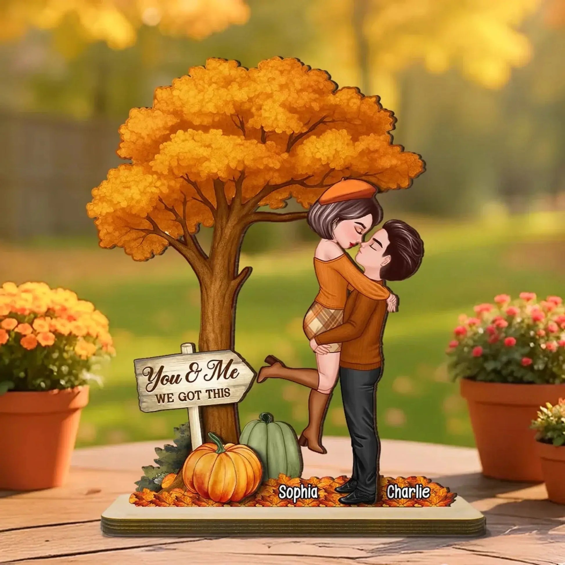 Fall Couple Hugging Kissing Wooden Plaque – Personalized Autumn Love Decor, Custom Anniversary Gift for Couples, Husband & Wife  Ezcustomize