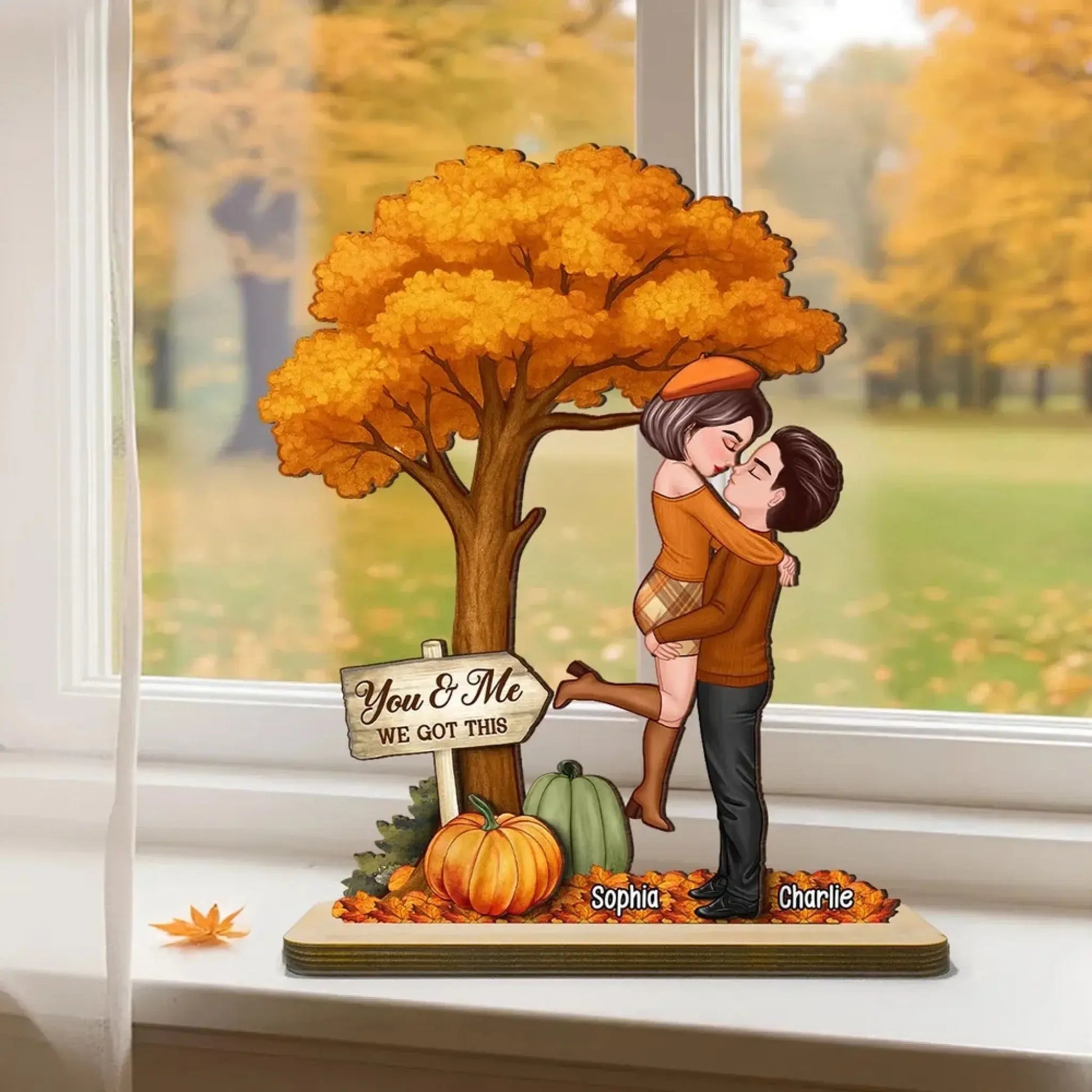 Fall Couple Hugging Kissing Wooden Plaque – Personalized Autumn Love Decor, Custom Anniversary Gift for Couples, Husband & Wife  Ezcustomize