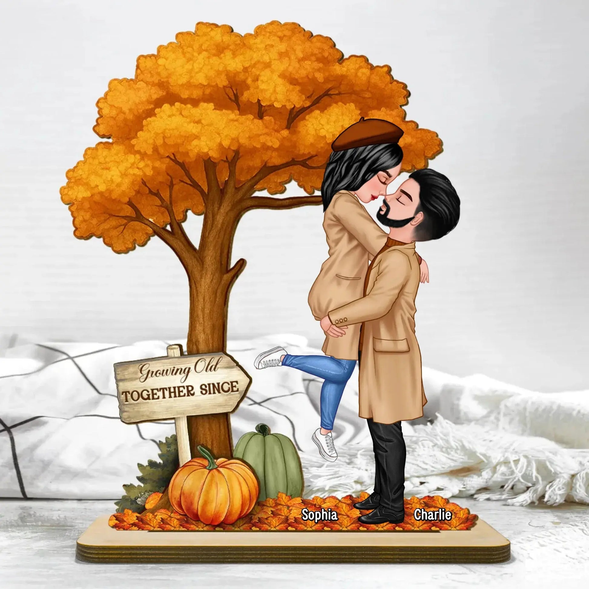 Fall Couple Hugging Kissing Wooden Plaque – Personalized Autumn Love Decor, Custom Anniversary Gift for Couples, Husband & Wife  Ezcustomize