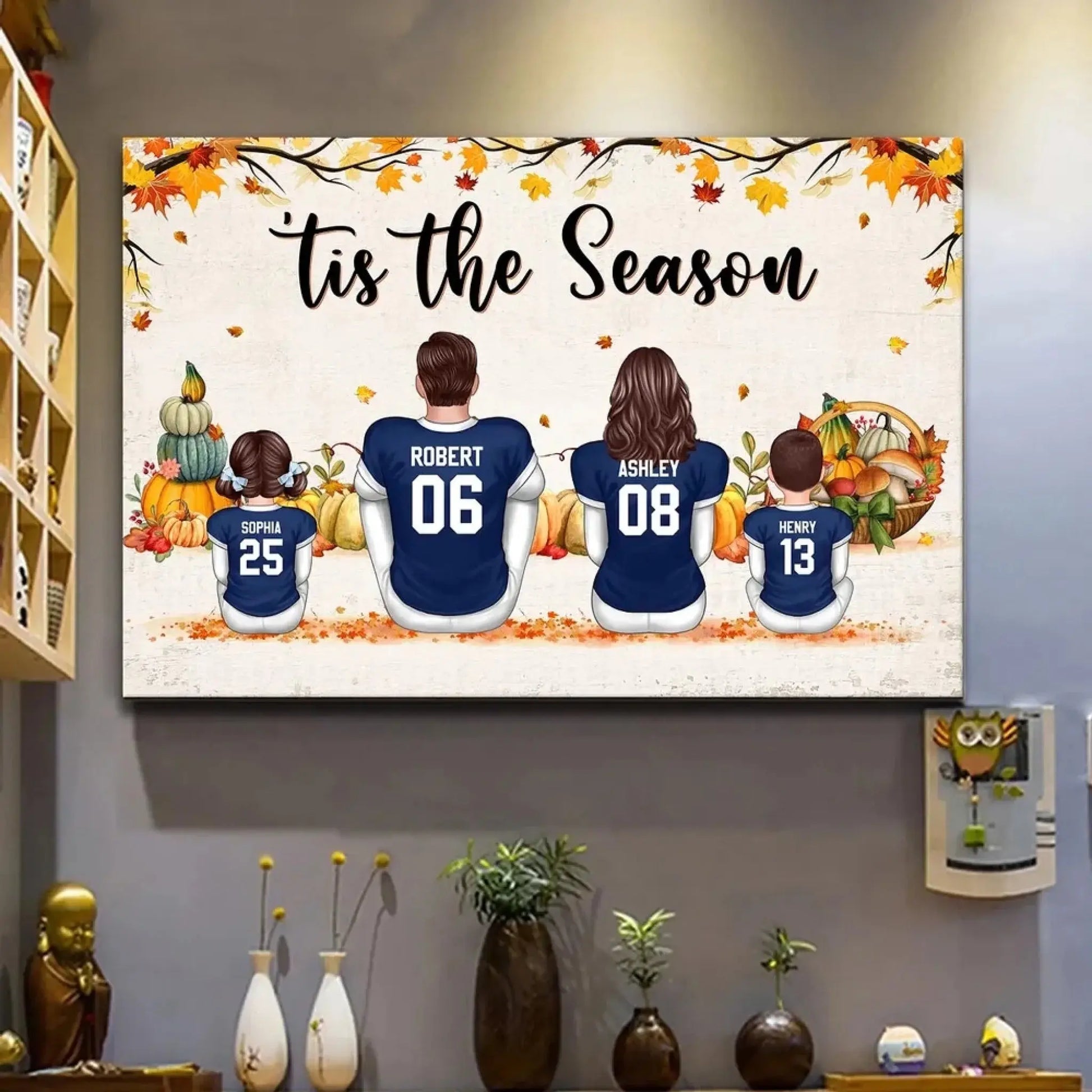 Fall Football Family Poster – Personalized ‘Tis the Season Wall Art, Custom Names & Jerseys, Autumn Gift for Dad, Mom, Husband, Wife, Kids  Ezcustomize