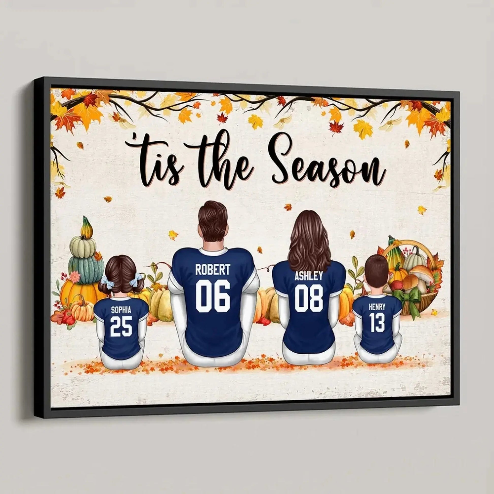 Fall Football Family Poster – Personalized ‘Tis the Season Wall Art, Custom Names & Jerseys, Autumn Gift for Dad, Mom, Husband, Wife, Kids  Ezcustomize