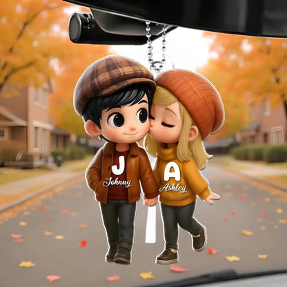 Fall Season Couple Car Hanger – Personalized Cute Cartoon Acrylic Ornament, Autumn Gift for Boyfriend or Girlfriend  Ezcustomize