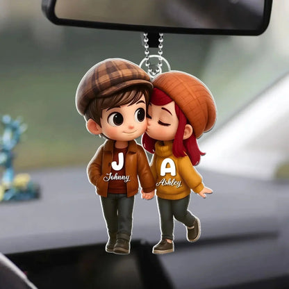 Fall Season Couple Car Hanger – Personalized Cute Cartoon Acrylic Ornament, Autumn Gift for Boyfriend or Girlfriend  Ezcustomize