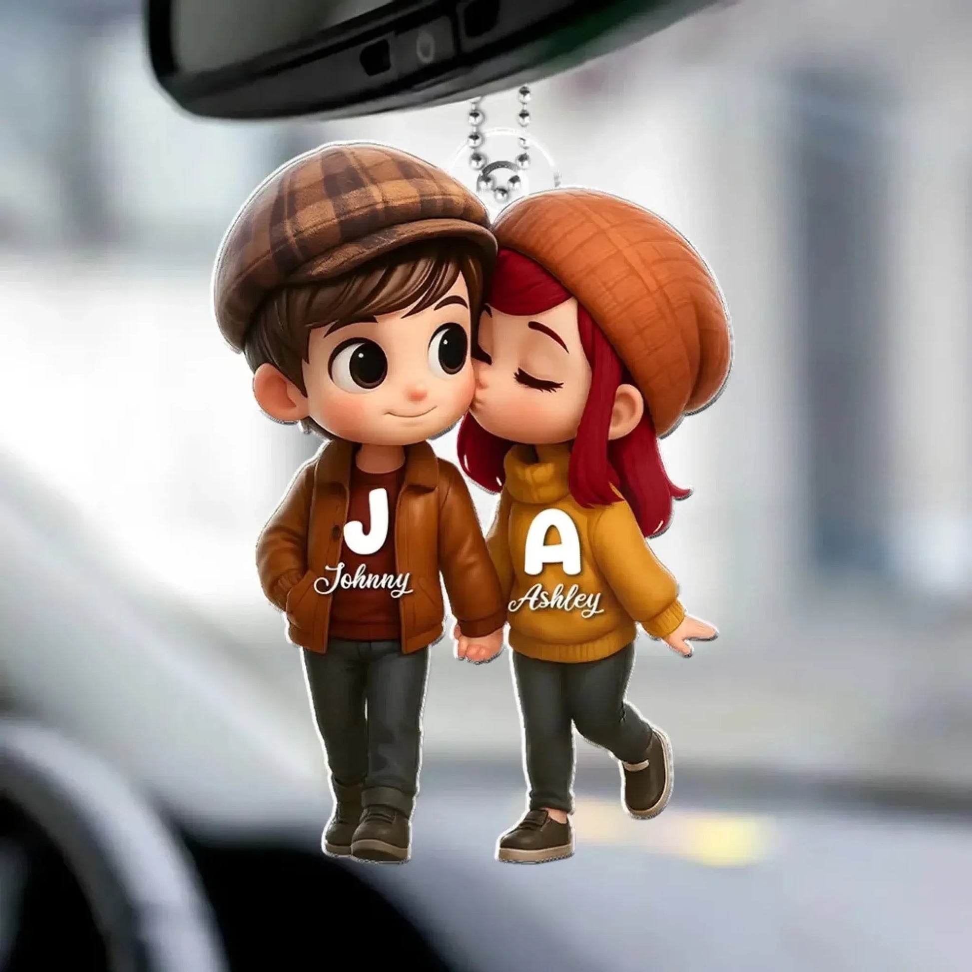 Fall Season Couple Car Hanger – Personalized Cute Cartoon Acrylic Ornament, Autumn Gift for Boyfriend or Girlfriend  Ezcustomize