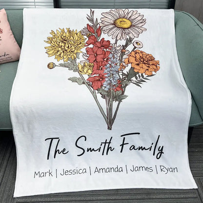 Family Blossoms - Custom Birth Flower & Names Artwork - Personalized Blanket  Ezcustomize