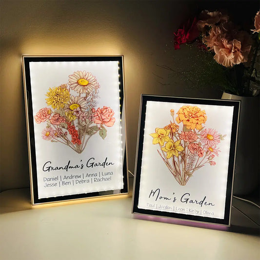 Family Blossoms - Custom Birth Flower & Names Artwork - Personalized Night Light Mirror for Your Home  Ezcustomize