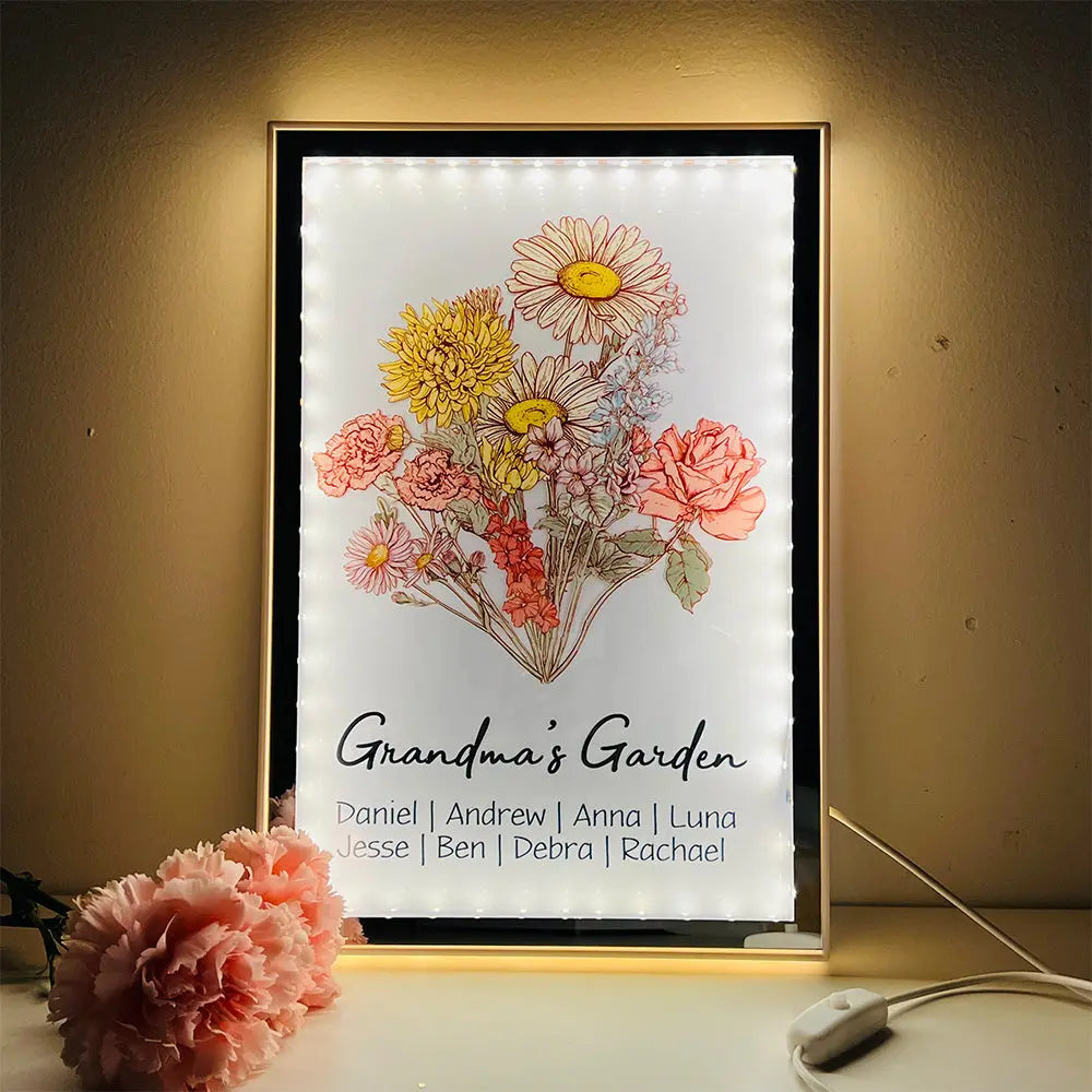 Family Blossoms - Custom Birth Flower & Names Artwork - Personalized Night Light Mirror for Your Home  Ezcustomize