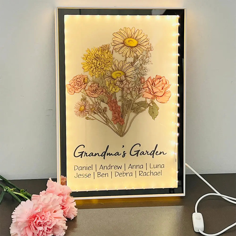 Family Blossoms - Custom Birth Flower & Names Artwork - Personalized Night Light Mirror for Your Home  Ezcustomize