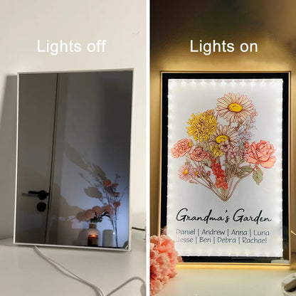 Family Blossoms - Custom Birth Flower & Names Artwork - Personalized Night Light Mirror for Your Home  Ezcustomize