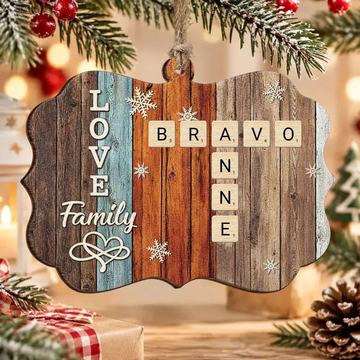 Family Love Custom Name Crossword – Personalized Wood Ornament – Gift for Siblings, Brothers, Sisters, Family