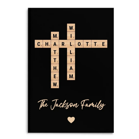 Family Name Crossword Tile Art – Personalized Poster/Canvas with Custom Names, Unique Gift for Holidays, Christmas, or Family Celebrations  Ezcustomize