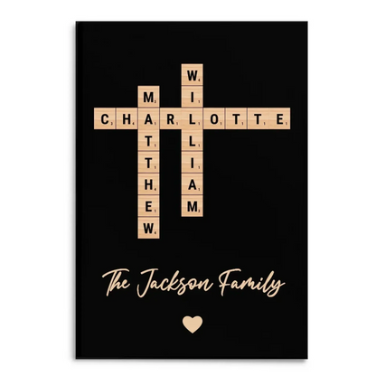 Family Name Crossword Tile Art – Personalized Poster/Canvas with Custom Names, Unique Gift for Holidays, Christmas, or Family Celebrations  Ezcustomize
