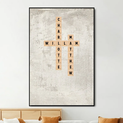 Family Name Crossword Tile Art – Personalized Poster/Canvas with Custom Names, Unique Gift for Holidays, Christmas, or Family Celebrations  Ezcustomize