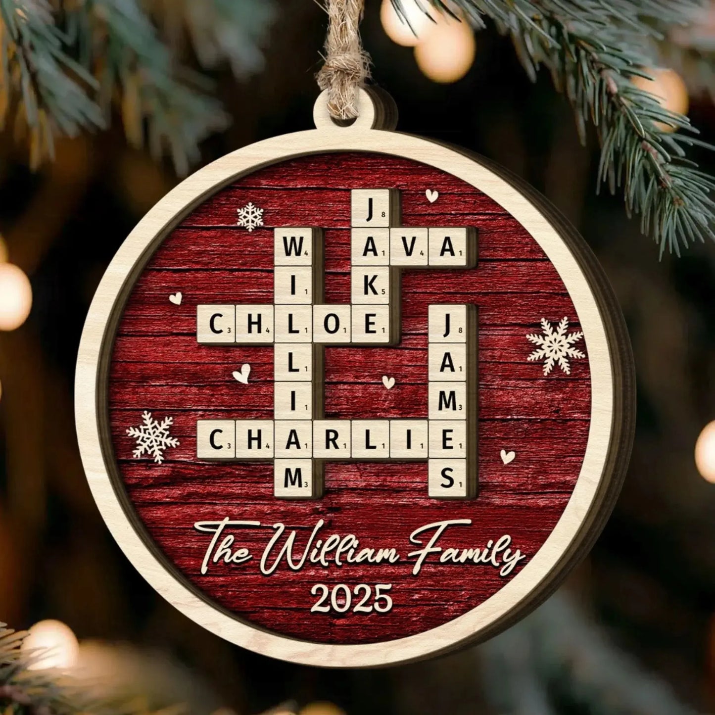 Family Name Scrabble Christmas - Personalized 2-Layer Wooden Ornament  Ezcustomize