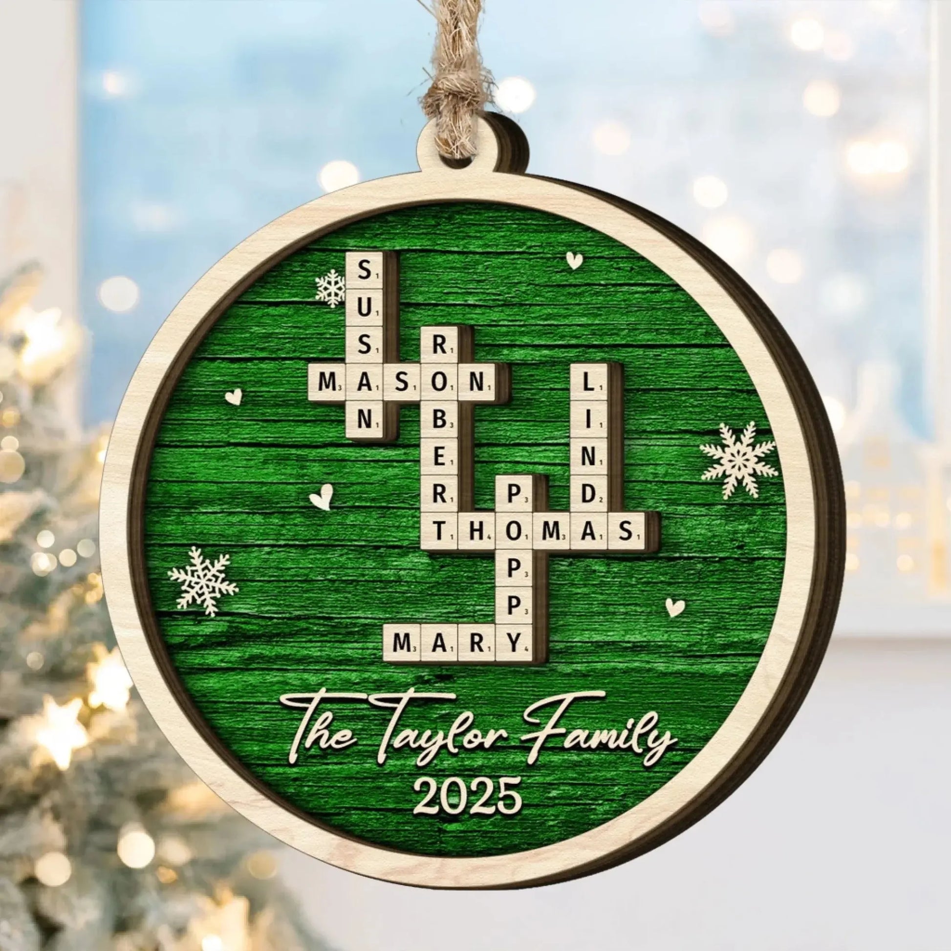 Family Name Scrabble Christmas - Personalized 2-Layer Wooden Ornament  Ezcustomize