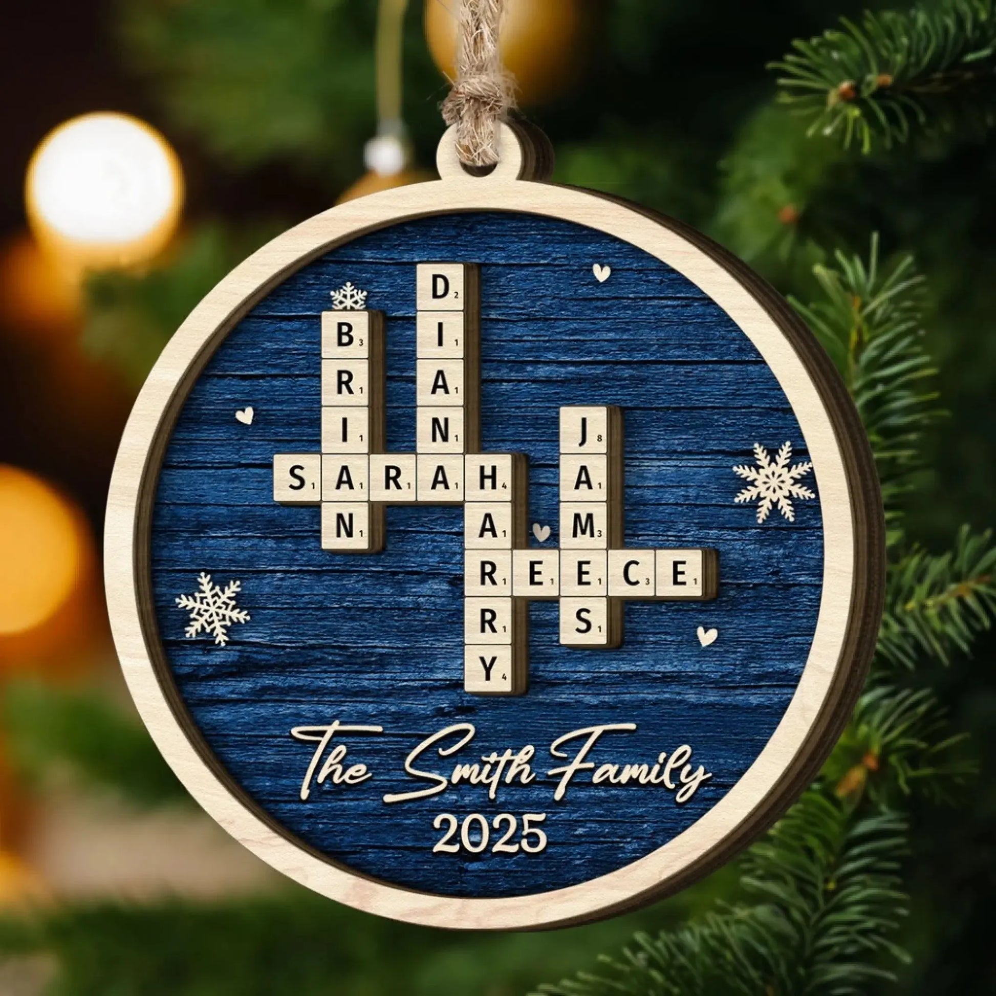 Family Name Scrabble Christmas - Personalized 2-Layer Wooden Ornament  Ezcustomize