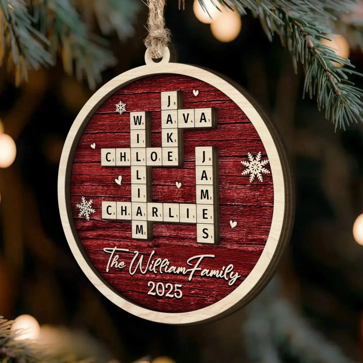 Family Name Scrabble Christmas - Personalized 2-Layer Wooden Ornament  Ezcustomize