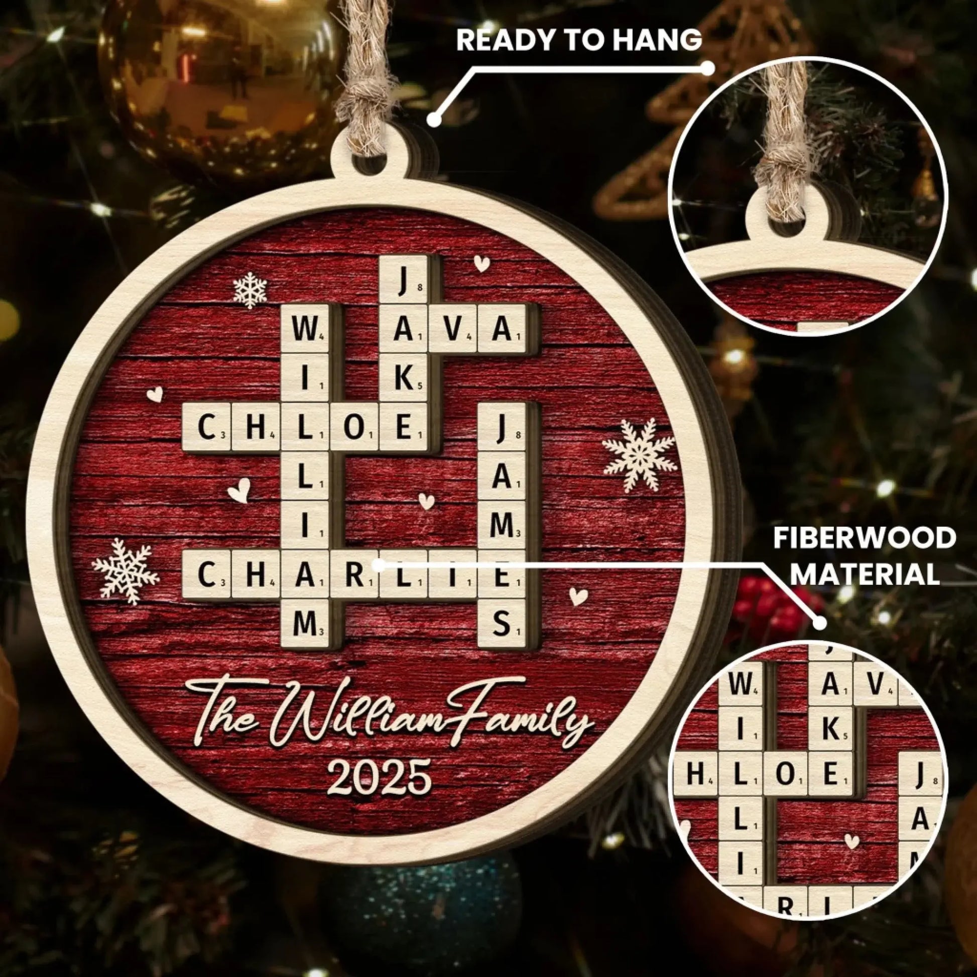 Family Name Scrabble Christmas - Personalized 2-Layer Wooden Ornament  Ezcustomize