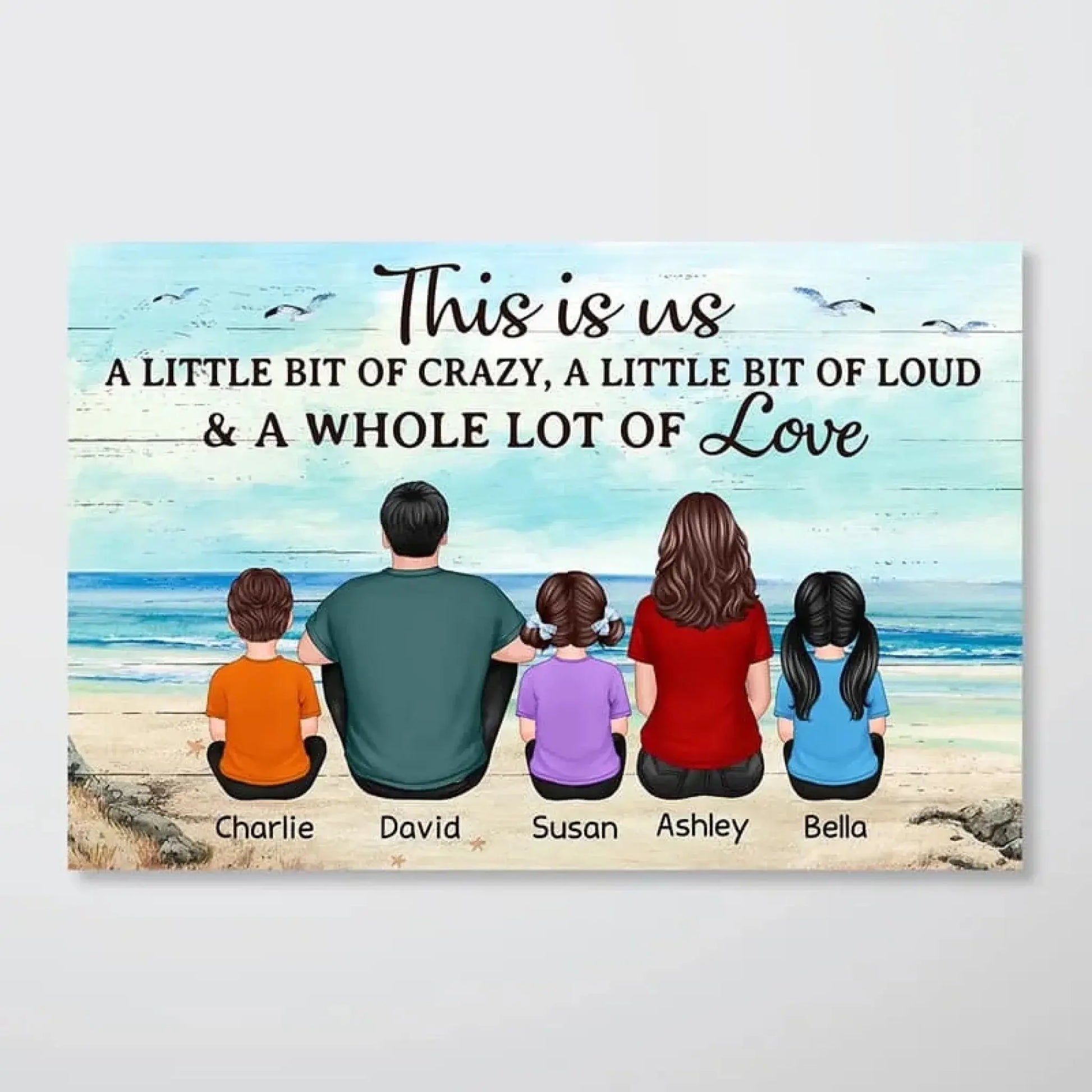 Family Sitting at the Beach – Personalized Back View Landscape Horizontal Poster – Custom Gift for Family, Parents, or Grandparents  Ezcustomize