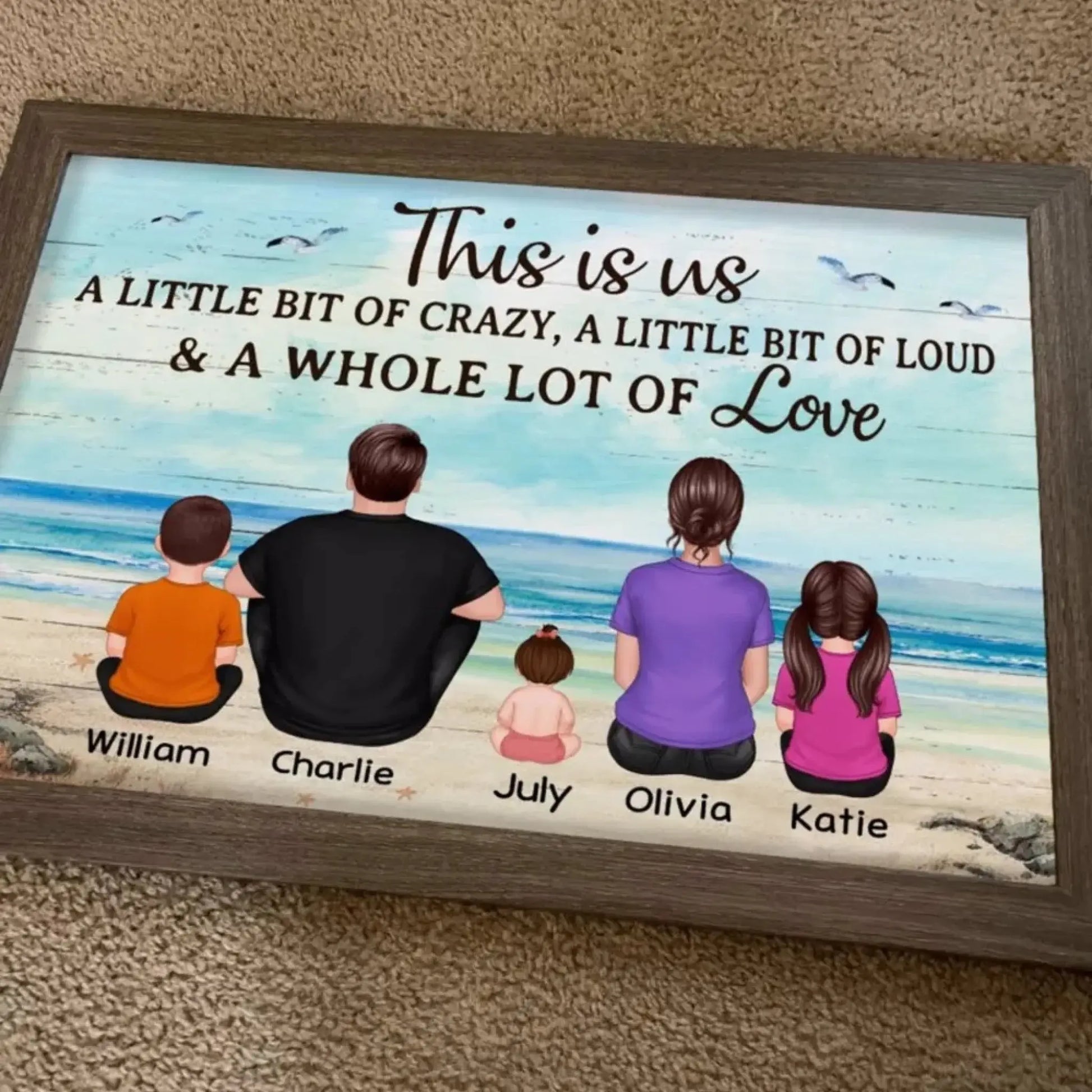 Family Sitting at the Beach – Personalized Back View Landscape Horizontal Poster – Custom Gift for Family, Parents, or Grandparents  Ezcustomize
