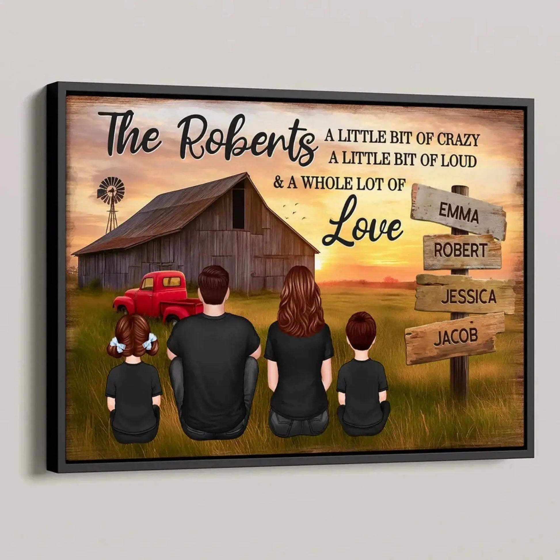 Family Wood Sign with Sunset Farmhouse Scene – Personalized Poster/Canvas – Gift for Dad, Husband & Grandpa  Ezcustomize