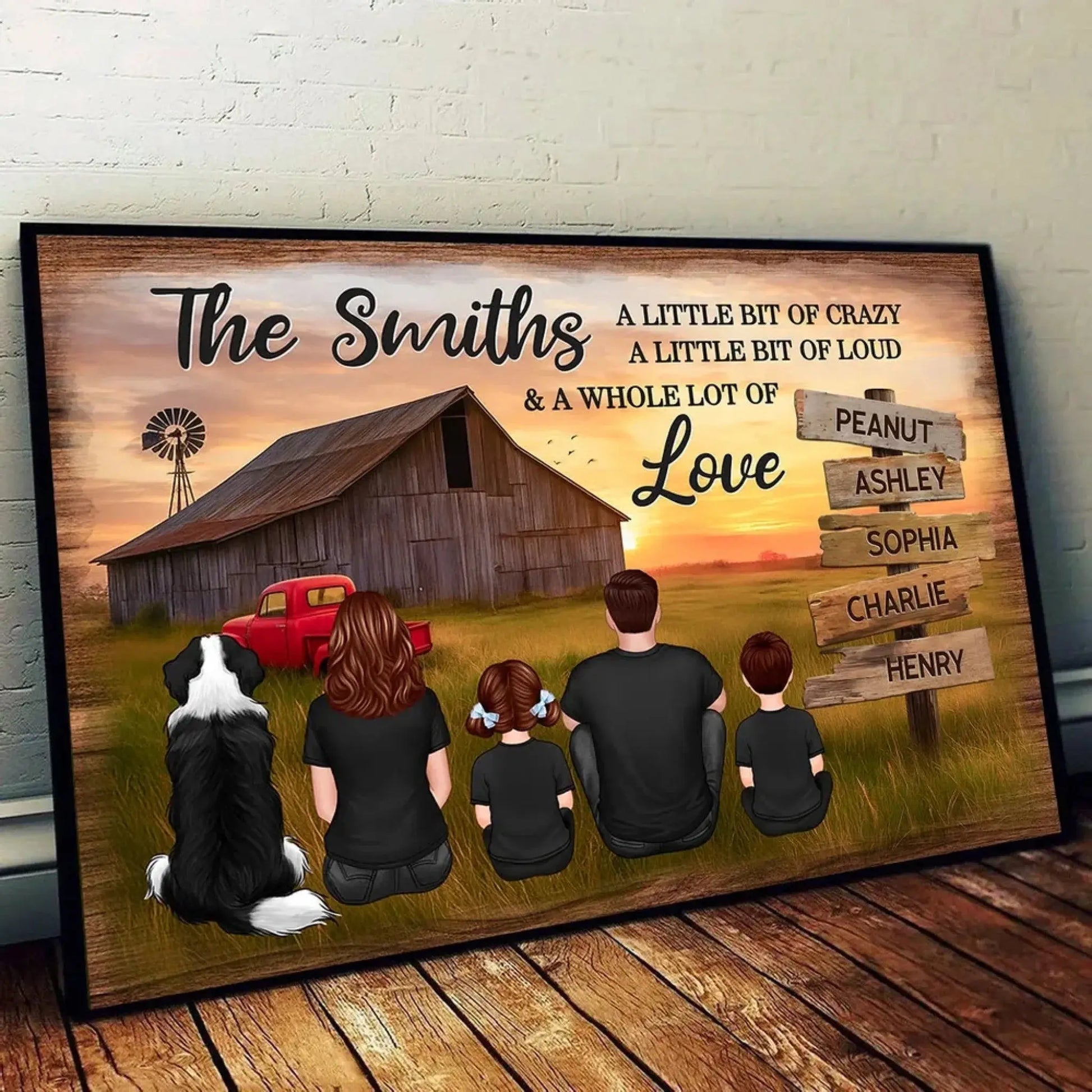 Family Wood Sign with Sunset Farmhouse Scene – Personalized Poster/Canvas – Gift for Dad, Husband & Grandpa  Ezcustomize