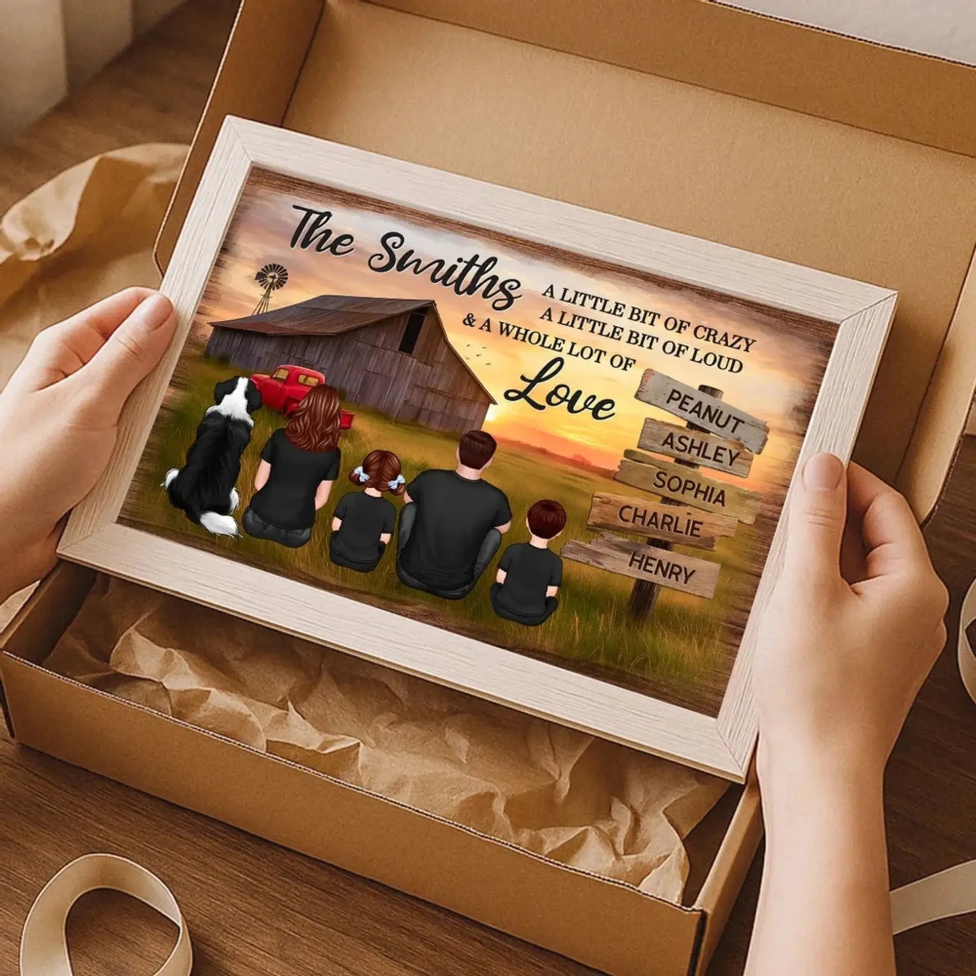 Family Wood Sign with Sunset Farmhouse Scene – Personalized Poster/Canvas – Gift for Dad, Husband & Grandpa  Ezcustomize