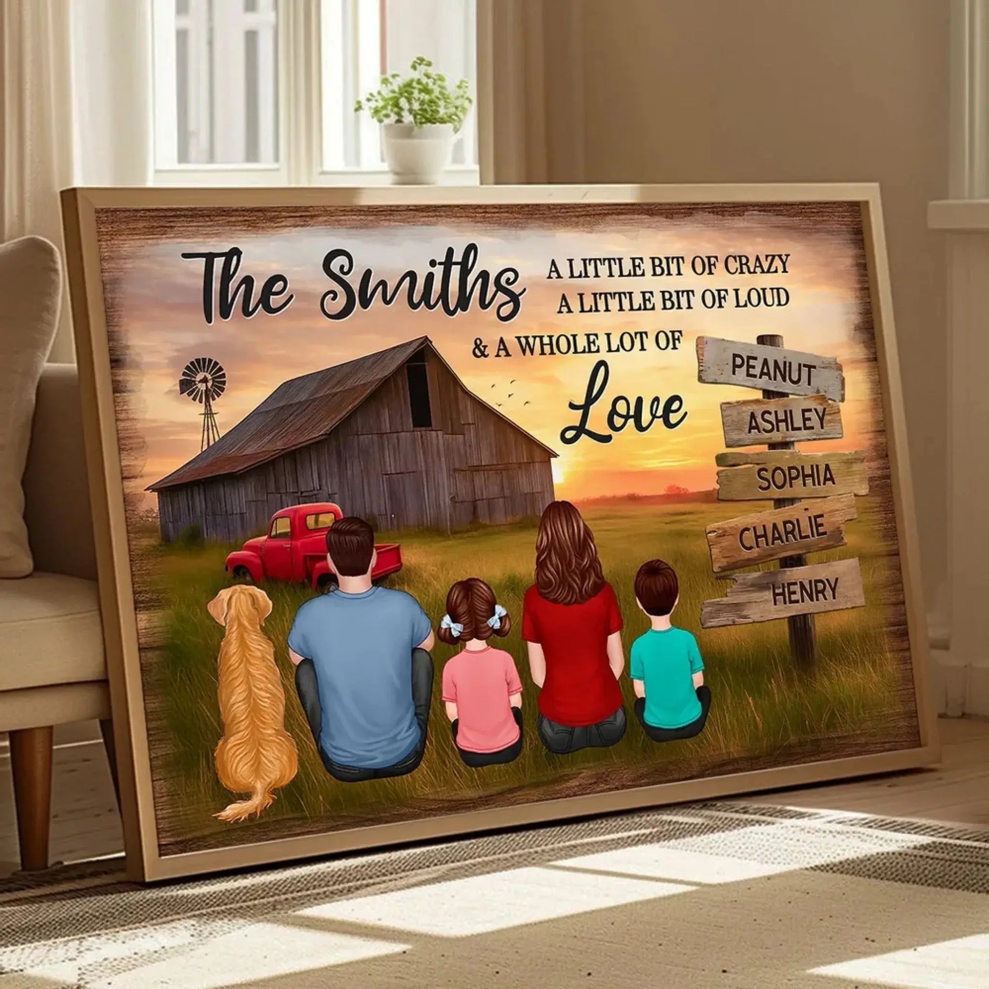 Family Wood Sign with Sunset Farmhouse Scene – Personalized Poster/Canvas – Gift for Dad, Husband & Grandpa  Ezcustomize