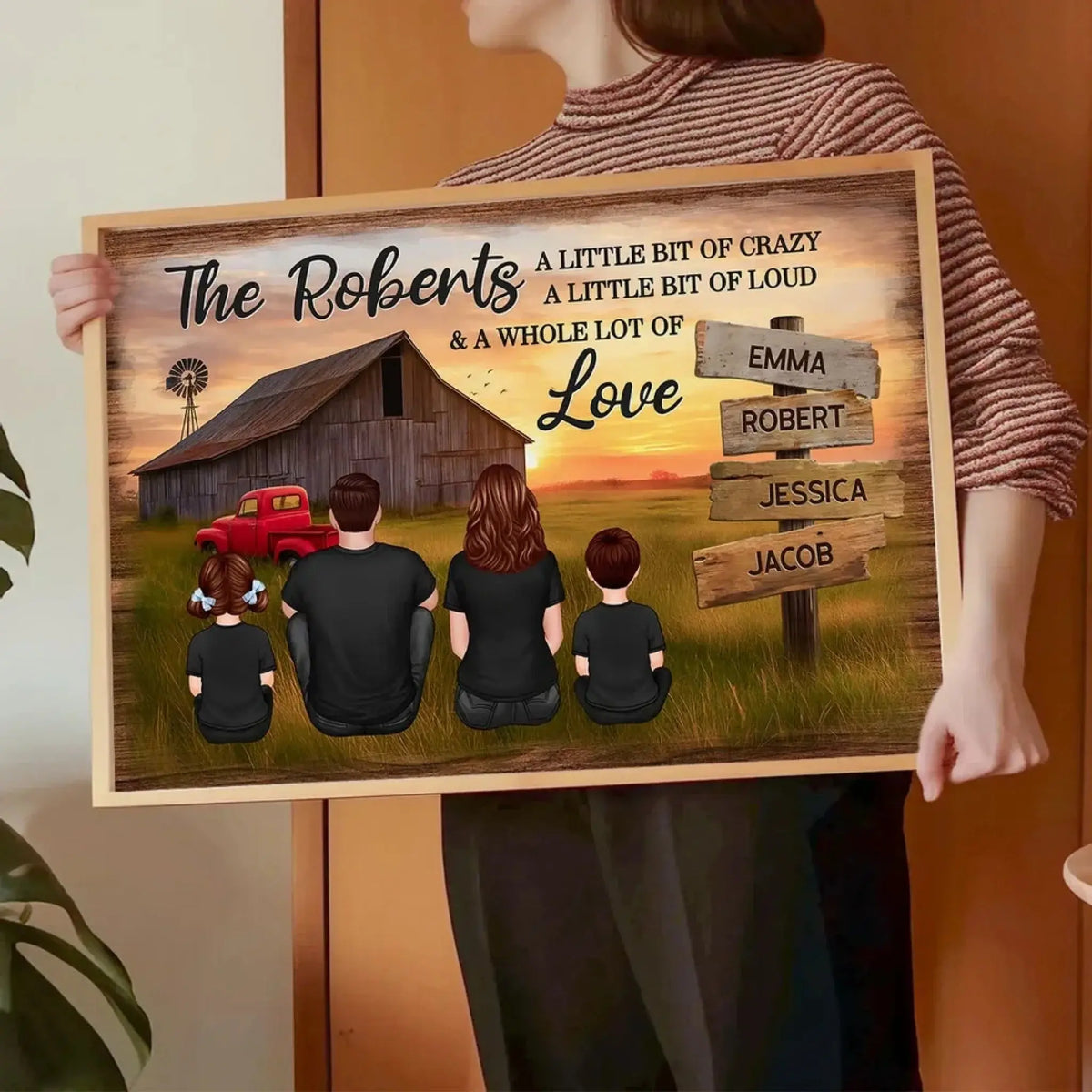Family Wood Sign with Sunset Farmhouse Scene – Personalized – Ezcustomize