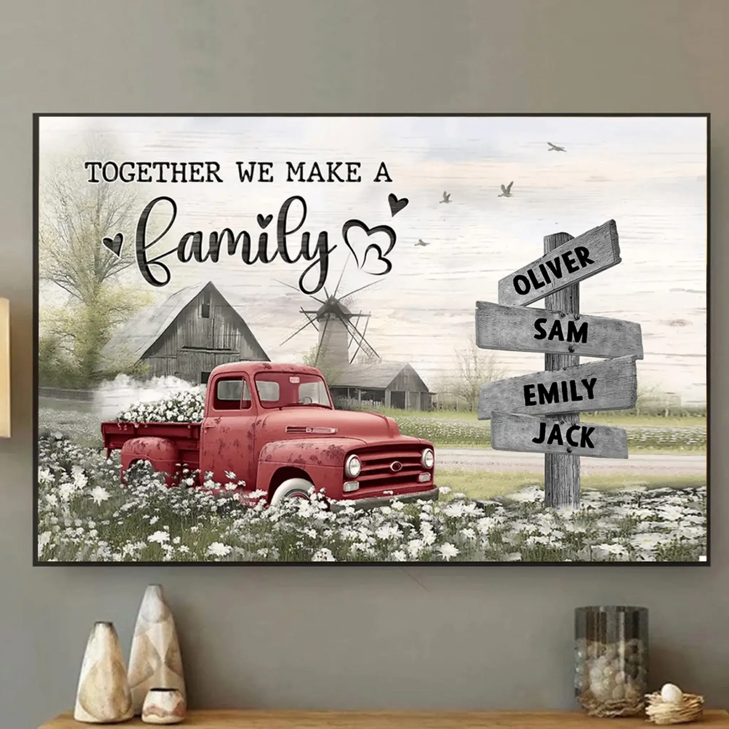 Farmhouse Old Truck Design – Personalized Family Poster – Rustic Wall Art & Meaningful Custom Gift for Parents, Grandparents & Loved One  Ezcustomize