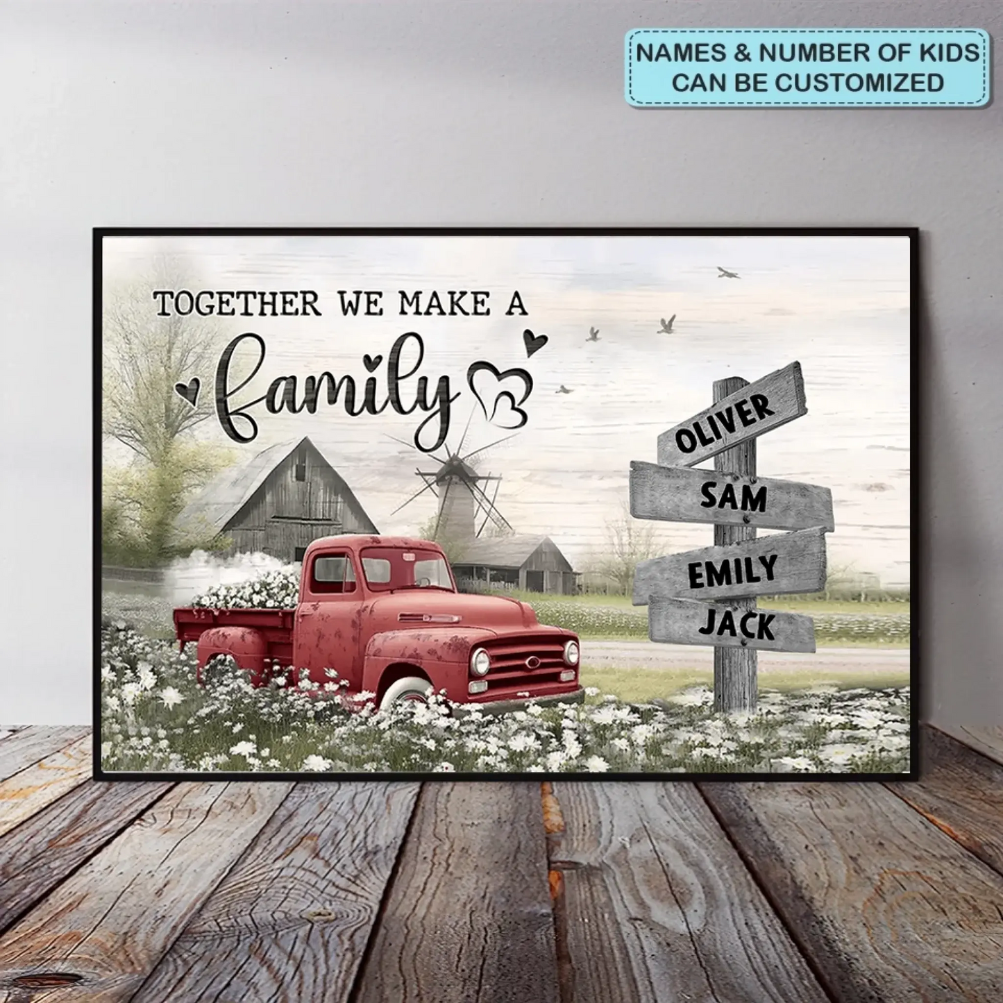 Farmhouse Old Truck Design – Personalized Family Poster – Rustic Wall Art & Meaningful Custom Gift for Parents, Grandparents & Loved One  Ezcustomize