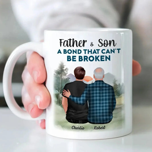 Father & Son “A Bond That Can’t Be Broken” Personalized Mug – Custom Name Gift for Dad from Son  Ezcustomize