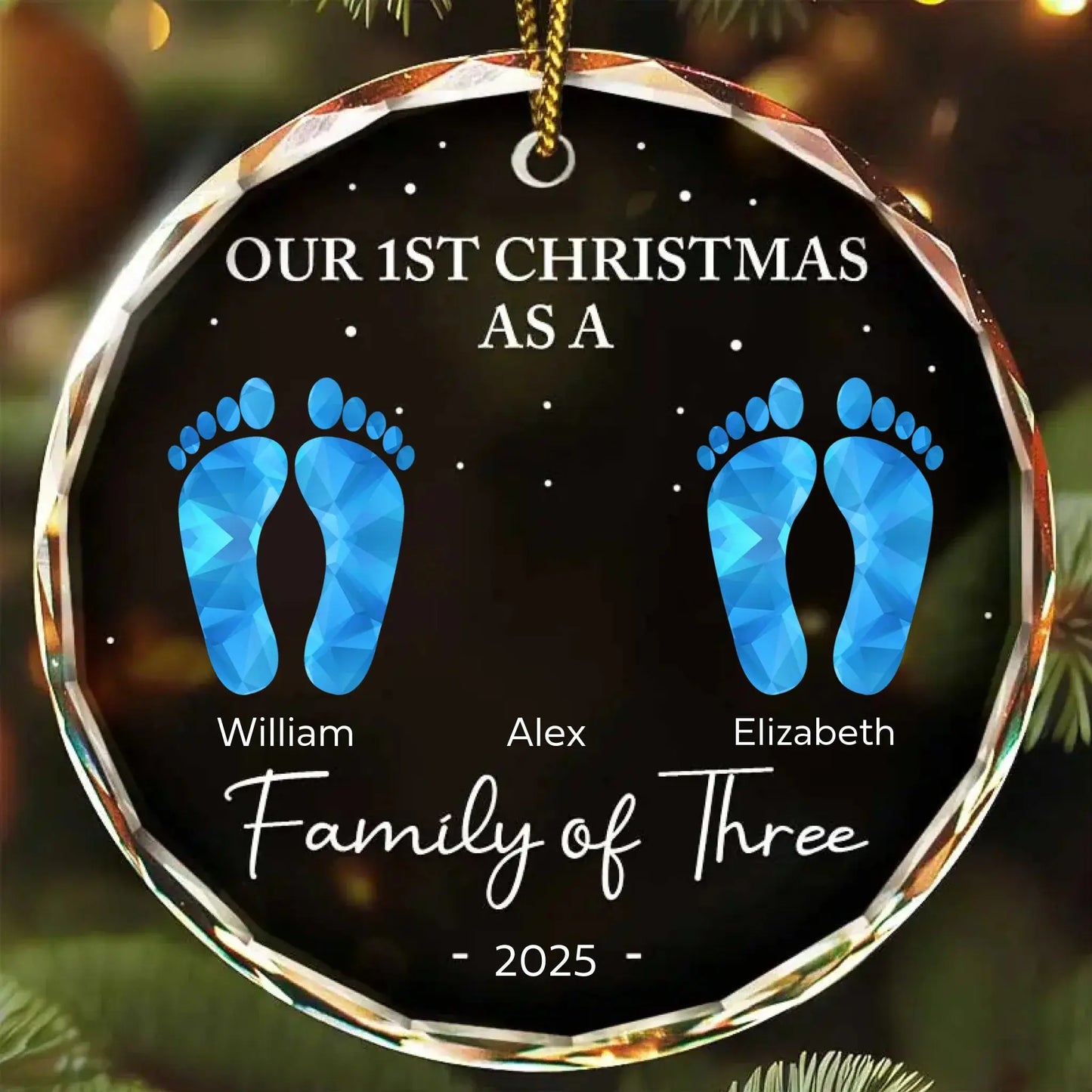First Christmas As A Family Of Four Footprints - Personalized Circle Glass Ornament  Ezcustomize