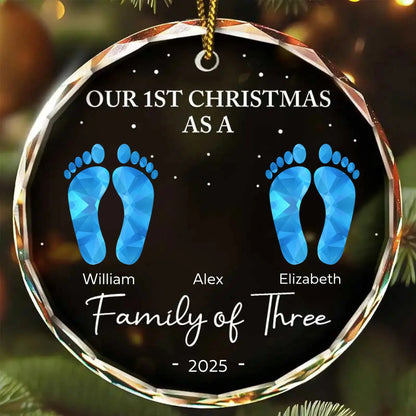 First Christmas As A Family Of Four Footprints - Personalized Circle Glass Ornament  Ezcustomize
