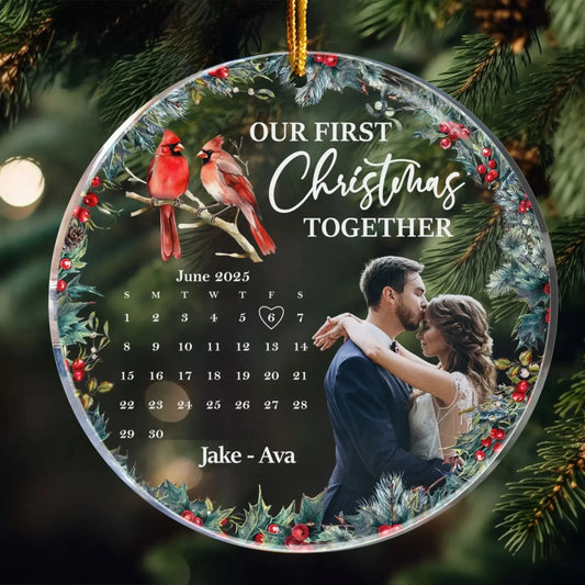 First Christmas Together Couple Ornament – New Version Personalized Acrylic Photo Ornament – Romantic Holiday Gift for Couples in Love  Ezcustomize