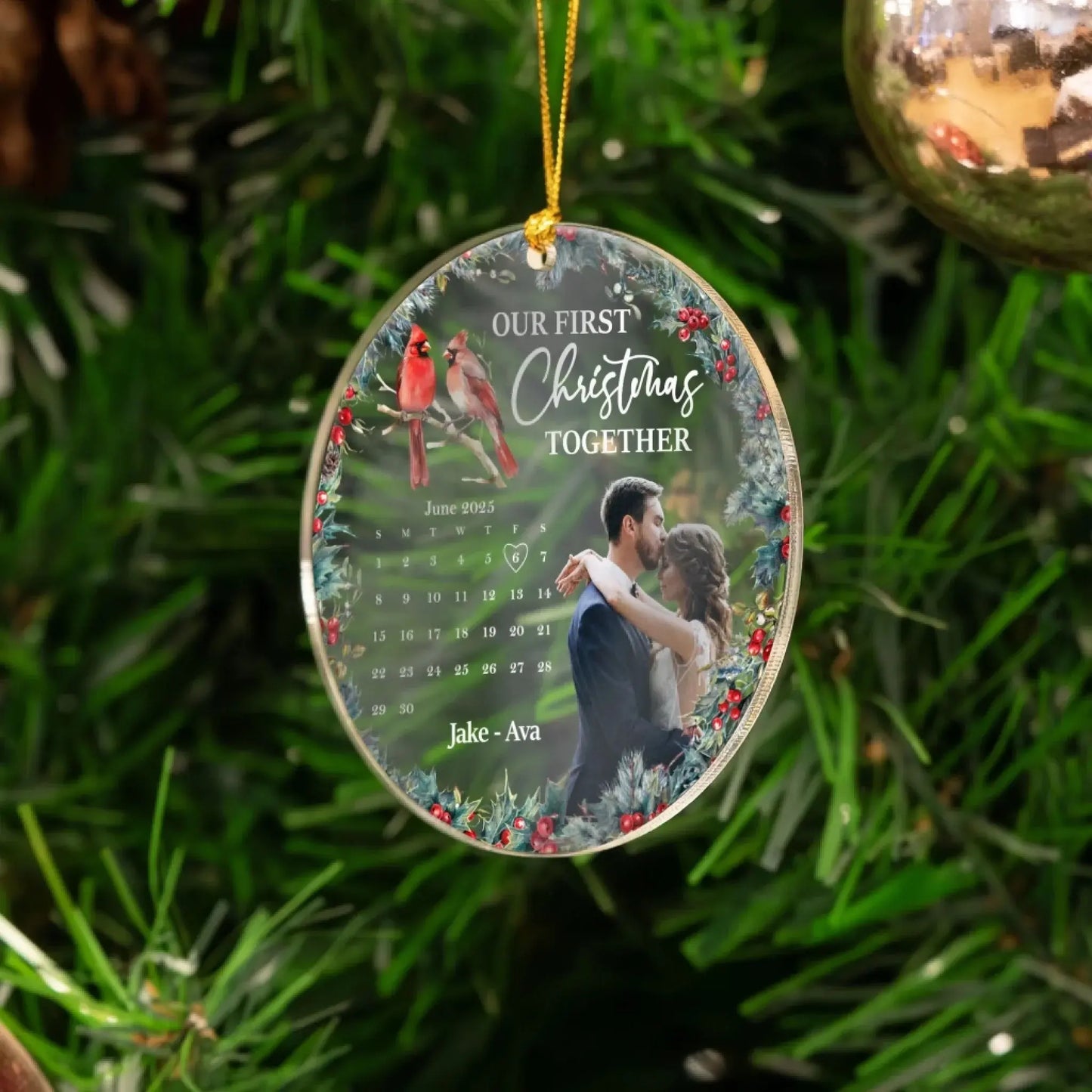 First Christmas Together Couple Ornament – New Version Personalized Acrylic Photo Ornament – Romantic Holiday Gift for Couples in Love  Ezcustomize