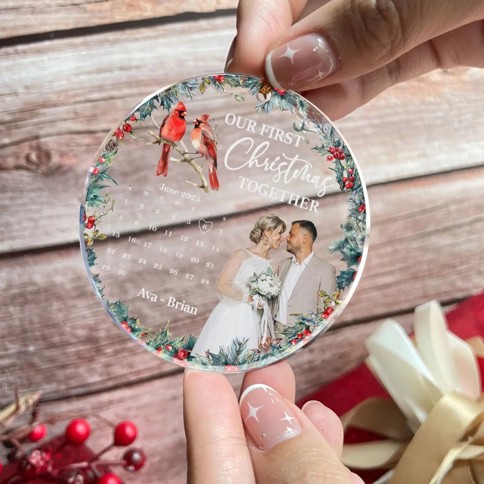 First Christmas Together Couple Ornament – New Version Personalized Acrylic Photo Ornament – Romantic Holiday Gift for Couples in Love  Ezcustomize